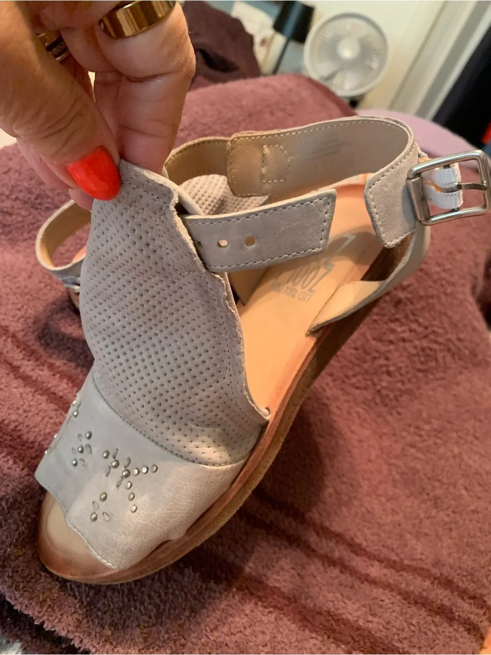 Miz Mooz Light Gray Perforated Slingback Sandals with Stud Detail